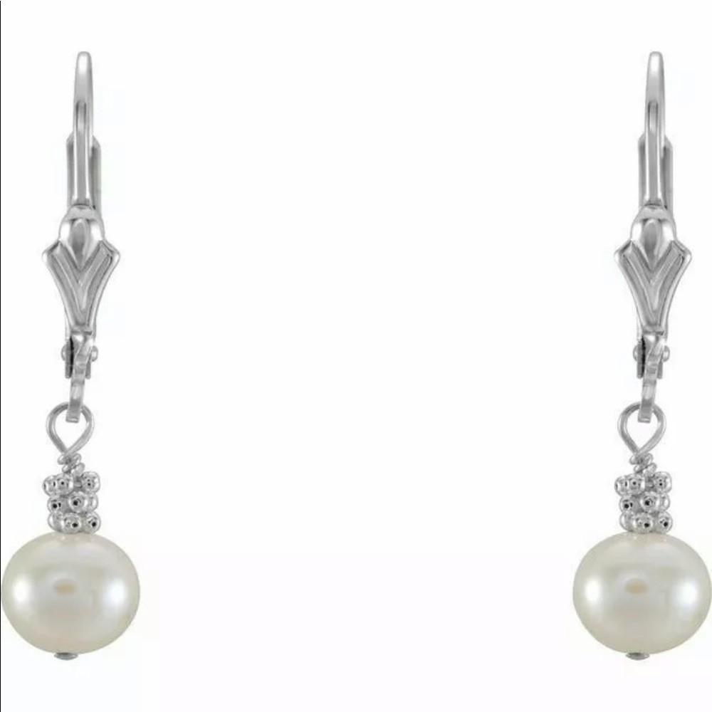 White Pearl Sterling Silver Dangle Earrings - Picture 2 of 2